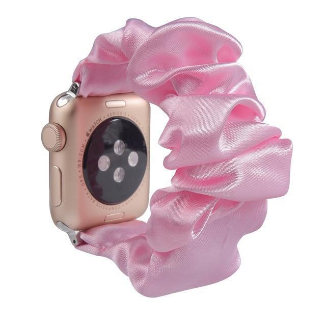Home Bling shiny glittering pink striped youth straps, Apple watch scrunchies elastic band, Series 5 4 iwatch scrunchy 38/40mm 42/44mm girls teen