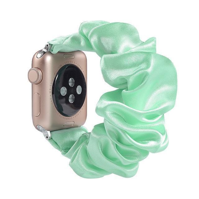 Home A14-Mint silk / 38mm or 40mm Bling shiny glittering pink striped youth straps, Apple watch scrunchies elastic band, Series 5 4 iwatch scrunchy 38/40mm 42/44mm girls teen