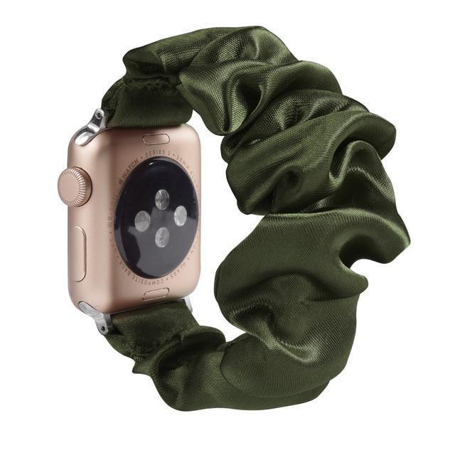 Home A23-Seaweed silk / 38mm or 40mm Ethnic boho Plaid style stripe Pearly beaded colorful women straps, Apple watch scrunchie elastic band, Series 5 4  scrunchy 38/40mm 42/44mm