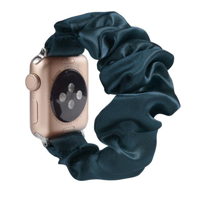 Home A24-Dark teal silk / 38mm or 40mm Ethnic boho Plaid style stripe Pearly beaded colorful women straps, Apple watch scrunchie elastic band, Series 5 4  scrunchy 38/40mm 42/44mm