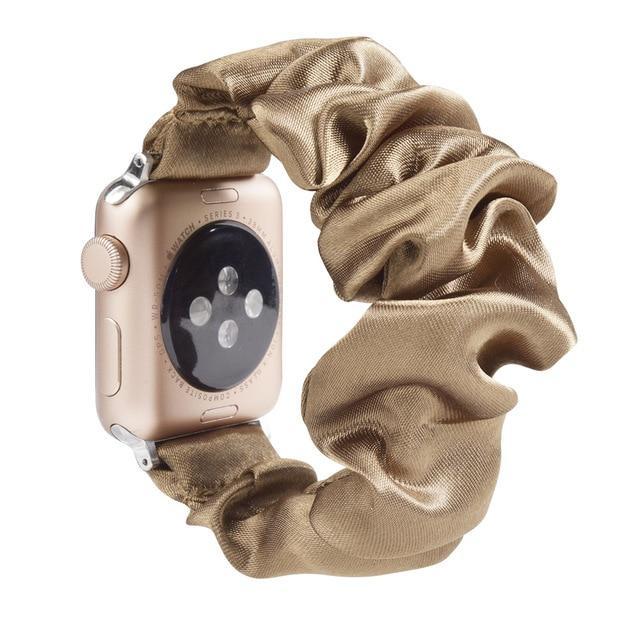 Home A25-Peanut silk / 38mm or 40mm Bling shiny glittering pink striped youth straps, Apple watch scrunchies elastic band, Series 5 4 iwatch scrunchy 38/40mm 42/44mm girls teen