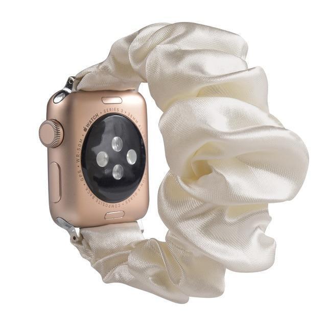 Home A30-White silk / 38mm or 40mm Brown black spotted Leopard embellished 3d colorful women straps, Apple watch scrunchie elastic band, Series 5 4 3 scrunchy 38/40mm 42/44mm