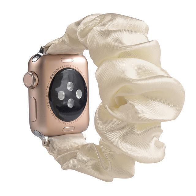 Home A31-Cream silk / 38mm or 40mm Bling shiny glittering pink striped youth straps, Apple watch scrunchies elastic band, Series 5 4 iwatch scrunchy 38/40mm 42/44mm girls teen