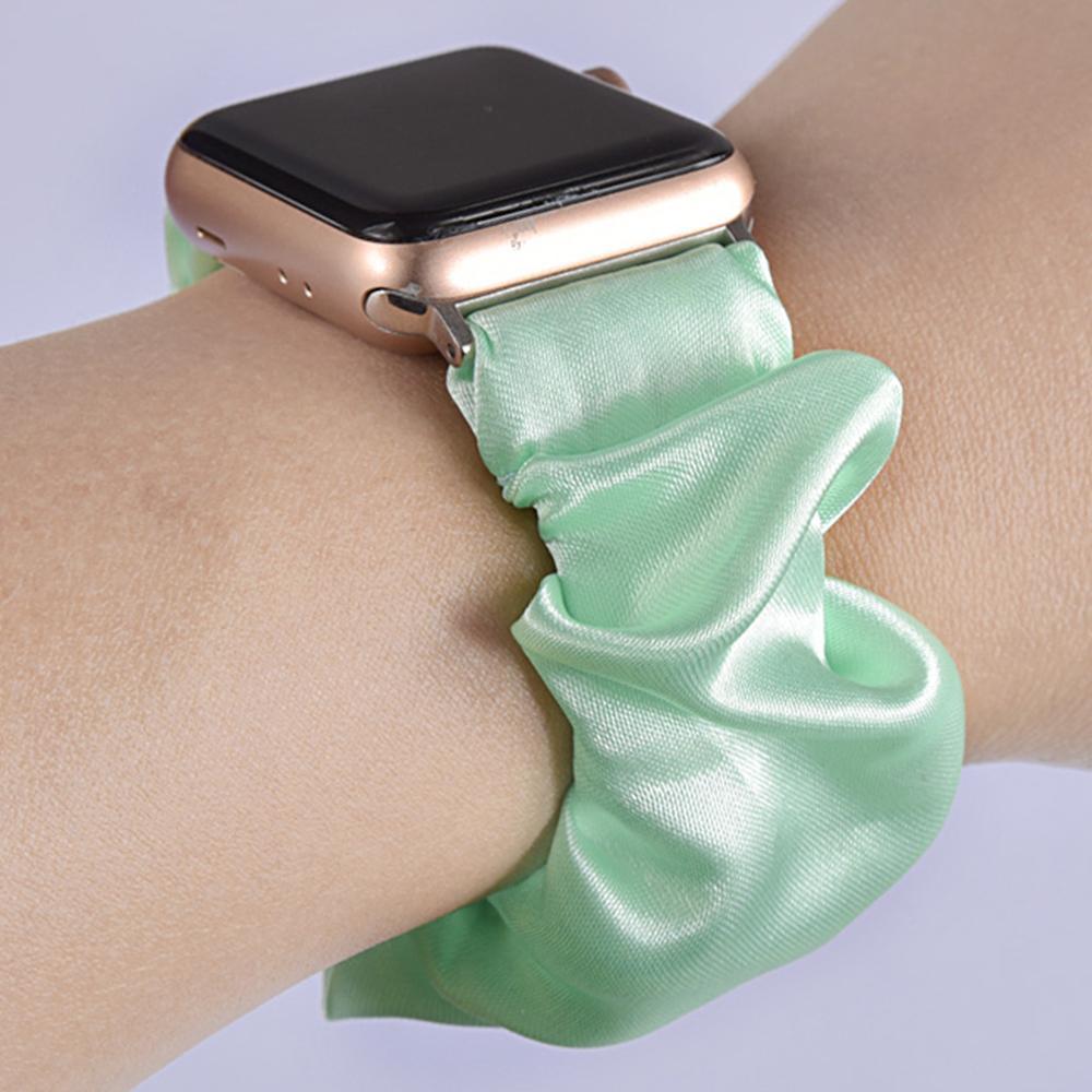 Home Neon lime green satin silk style fabric women Apple watch scrunchie elastic band, Series 5 4 3 2  iwatch scrunchy 38/40mm 42/44mm watchband