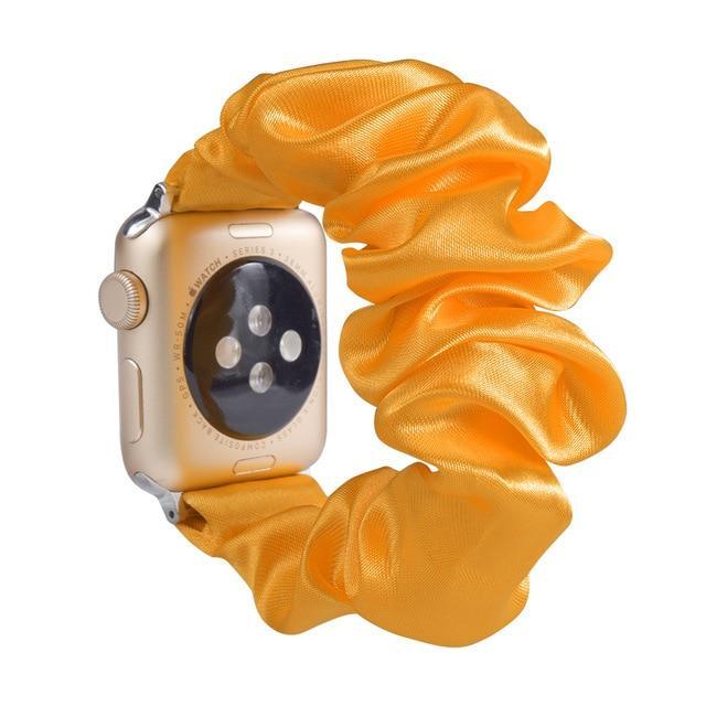 Home A6-Tangerine silk / 38mm or 40mm Bling shiny glittering pink striped youth straps, Apple watch scrunchies elastic band, Series 5 4 iwatch scrunchy 38/40mm 42/44mm girls teen