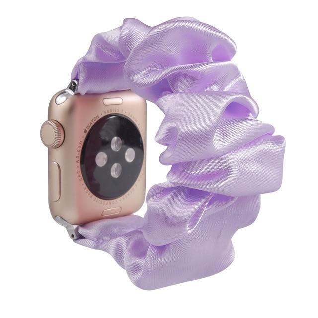 Home A12-Lavender / 38mm or 40mm Ethnic boho Plaid style stripe Pearly beaded colorful women straps, Apple watch scrunchie elastic band, Series 5 4  scrunchy 38/40mm 42/44mm