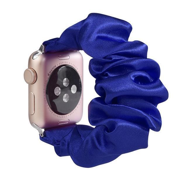 Home A20-Navy blue silk / 38mm or 40mm Ethnic boho Plaid style stripe Pearly beaded colorful women straps, Apple watch scrunchie elastic band, Series 5 4  scrunchy 38/40mm 42/44mm
