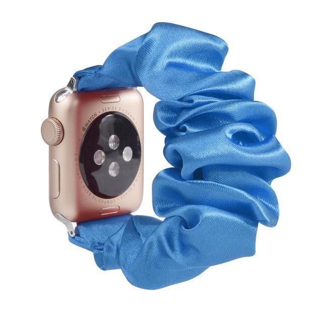 Home A21-Azure silk / 38mm or 40mm Ethnic boho Plaid style stripe Pearly beaded colorful women straps, Apple watch scrunchie elastic band, Series 5 4  scrunchy 38/40mm 42/44mm
