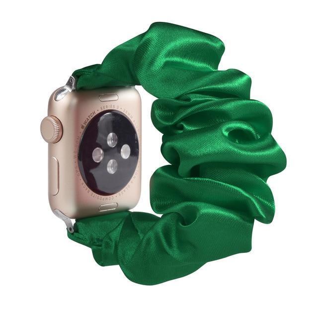 Home A22-Green silk / 38mm or 40mm Bling shiny glittering pink striped youth straps, Apple watch scrunchies elastic band, Series 5 4 iwatch scrunchy 38/40mm 42/44mm girls teen