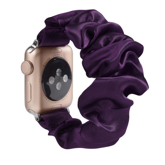 Home A28-Dark purple silk / 38mm or 40mm Ethnic boho Plaid style stripe Pearly beaded colorful women straps, Apple watch scrunchie elastic band, Series 5 4  scrunchy 38/40mm 42/44mm