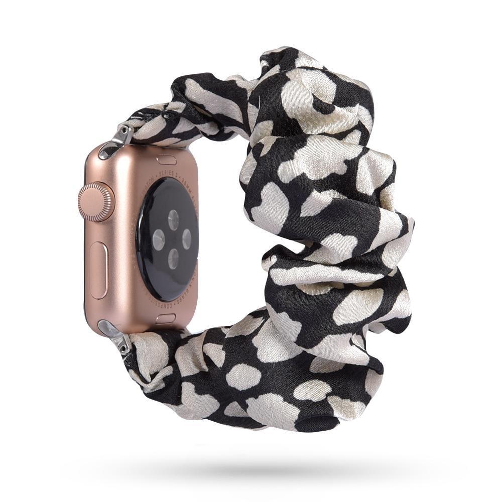 Home Black elastic Apple watch scrunchies band, Series 5 4 3 iwatch sporty ebony scrunchy 38/40mm 42/44mm, Men women scrunchie watchband