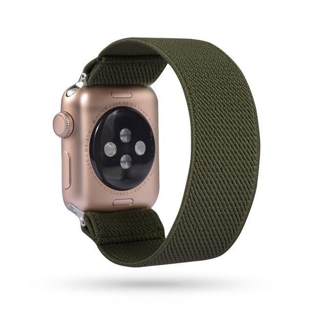 Home 10-Dark green / 38mm or 40mm Black elastic Apple watch scrunchies band, Series 5 4 3 iwatch sporty ebony scrunchy 38/40mm 42/44mm, Men women scrunchie watchband
