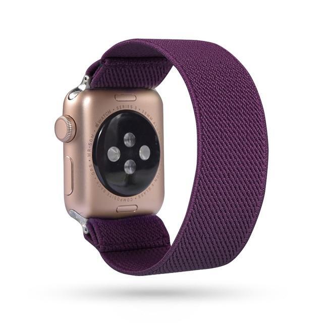 Home 12-Dark purple / 38mm or 40mm Black elastic Apple watch scrunchies band, Series 5 4 3 iwatch sporty ebony scrunchy 38/40mm 42/44mm, Men women scrunchie watchband