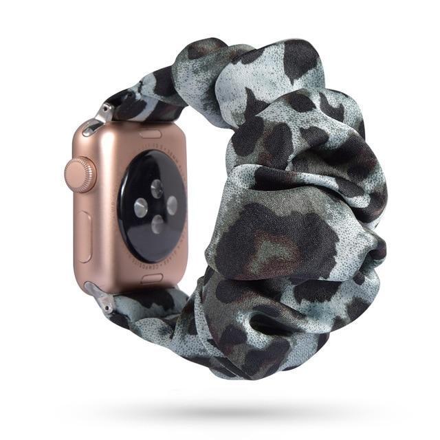 Home 22-Grey jaguar / 38mm or 40mm Black elastic Apple watch scrunchies band, Series 5 4 3 iwatch sporty ebony scrunchy 38/40mm 42/44mm, Men women scrunchie watchband