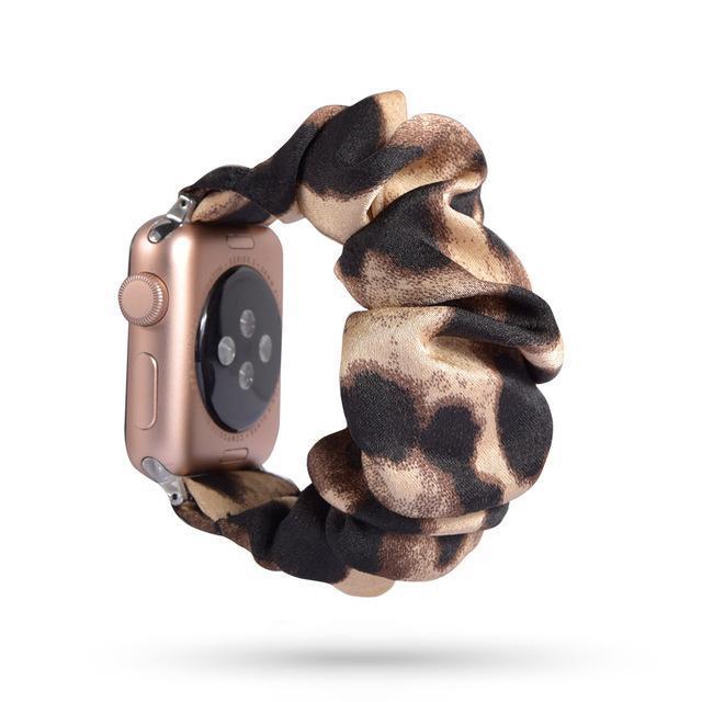 Home 28-Spotted beige / 38mm or 40mm Silver adapter connectors Stretch Apple watch fabric nylon cotton elastic replacement band, Series 5 4 3  iwatch scrunchy 38/40mm 42/44mm men women