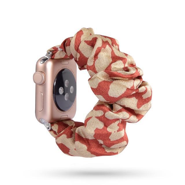 Home 30-Spotted coral / 38mm or 40mm Silver adapter connectors Stretch Apple watch fabric nylon cotton elastic replacement band, Series 5 4 3  iwatch scrunchy 38/40mm 42/44mm men women