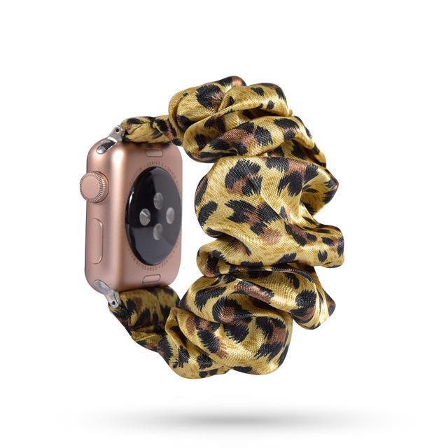 Home 32-Gold leopard / 38mm or 40mm Elastic Cool simple matte solid colors strap lot, Apple watch scrunchie sporty band, Series 5 4 3 38/40mm 42/44mm Unisex men women