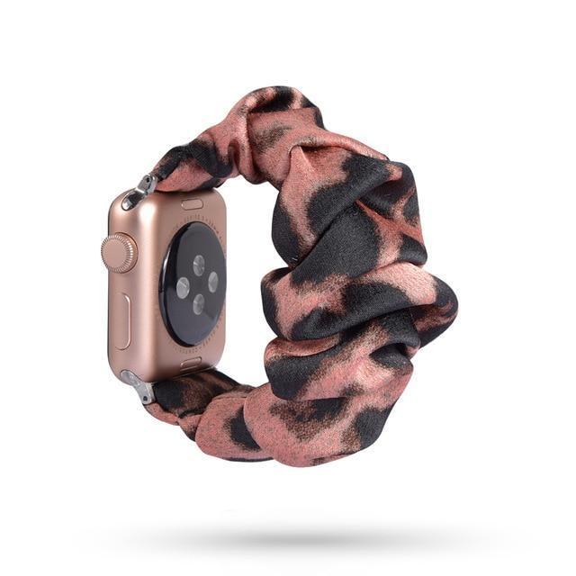 Home 33-Spotted peach / 38mm or 40mm Brown khaki Apple watch scrunchie elastic band, Series 5 4 3 iwatch sporty scrunchy 38/40mm 42/44mm, Gift for her, him men women watchband