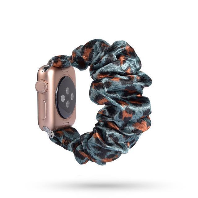 Home 34-Teal leopard / 38mm or 40mm Men solid color sports straps, Apple watch scrunchie elastic fitness band, Series 5 4 3 iwatch scrunchy 38/40mm 42/44mm Unisex gift for him