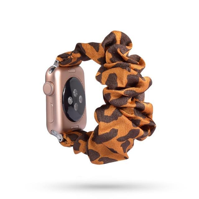 Home 35-Copper jaguar / 38mm or 40mm Black elastic Apple watch scrunchies band, Series 5 4 3 iwatch sporty ebony scrunchy 38/40mm 42/44mm, Men women scrunchie watchband