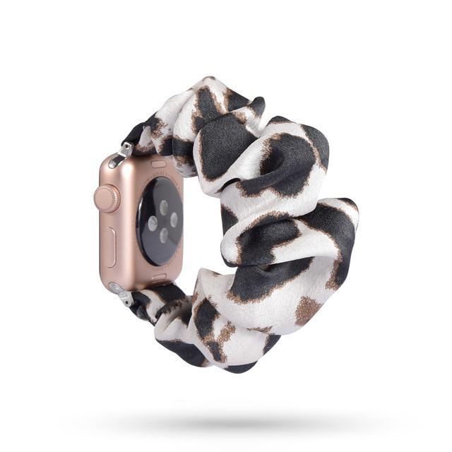 Home 36-Spotted white / 38mm or 40mm Black elastic Apple watch scrunchies band, Series 5 4 3 iwatch sporty ebony scrunchy 38/40mm 42/44mm, Men women scrunchie watchband