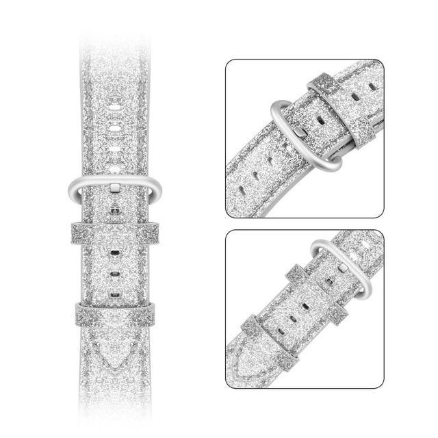 Home silver / 38mm 40mm Bling Bling Shiny PU Leather Watch Band for Apple Watch 5 band 44mm 40mm 42mm 38mm strap for iWatch 4 3 2 1 Replacement bracelet
