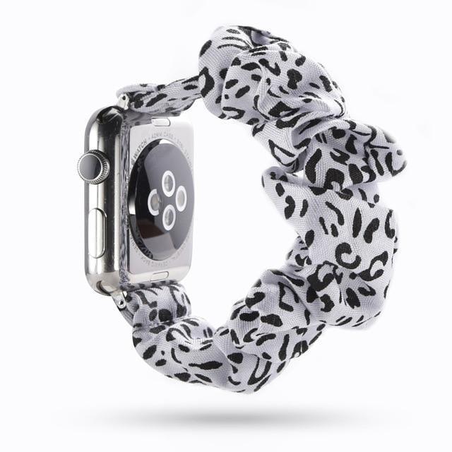 Home 4-white / 38mm or 40mm Apple Watch Band Series 6 5 4 3 2 Elastic Scrunchie Strap for ladies Scrunchy Wristband iWatch 38/40mm 42/44mm with Silver Adapter Watchband