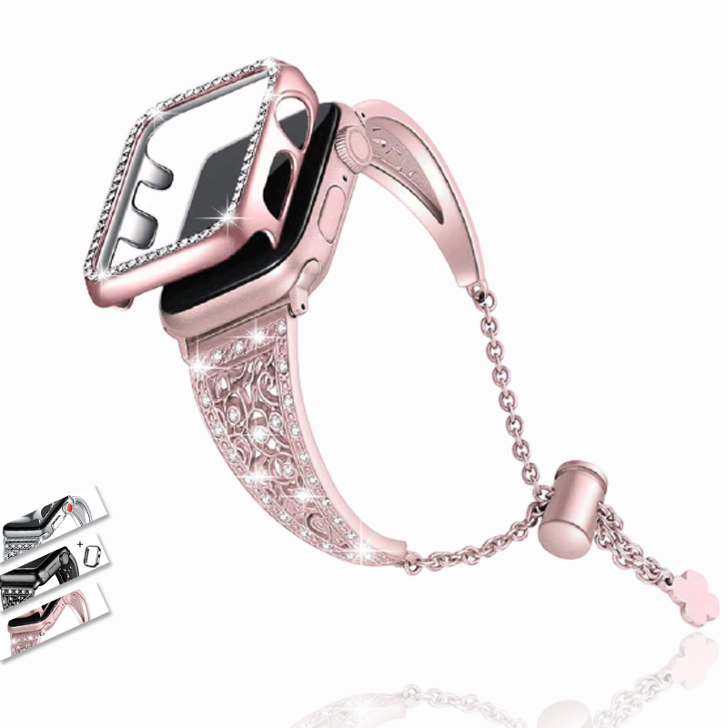 Watchbands Rose-pink / 38mm Apple Watch bling women diamond style Band & case cover ladies 2pc set