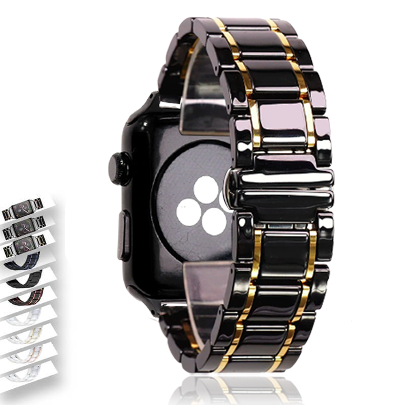 Watchbands Black Gold / 42mm or 44mm Ceramic Strap for Apple Watch Series 6 5 4 Band Luxury High Quality Steel Bracelet iWatch 38mm 40mm 42mm 44mm Butterfly Clasp Wristband Watchbands