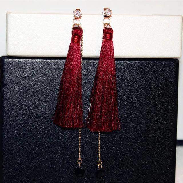 jackets Red Long Tassel Dangle Earrings Zircon Dual-use Earrings