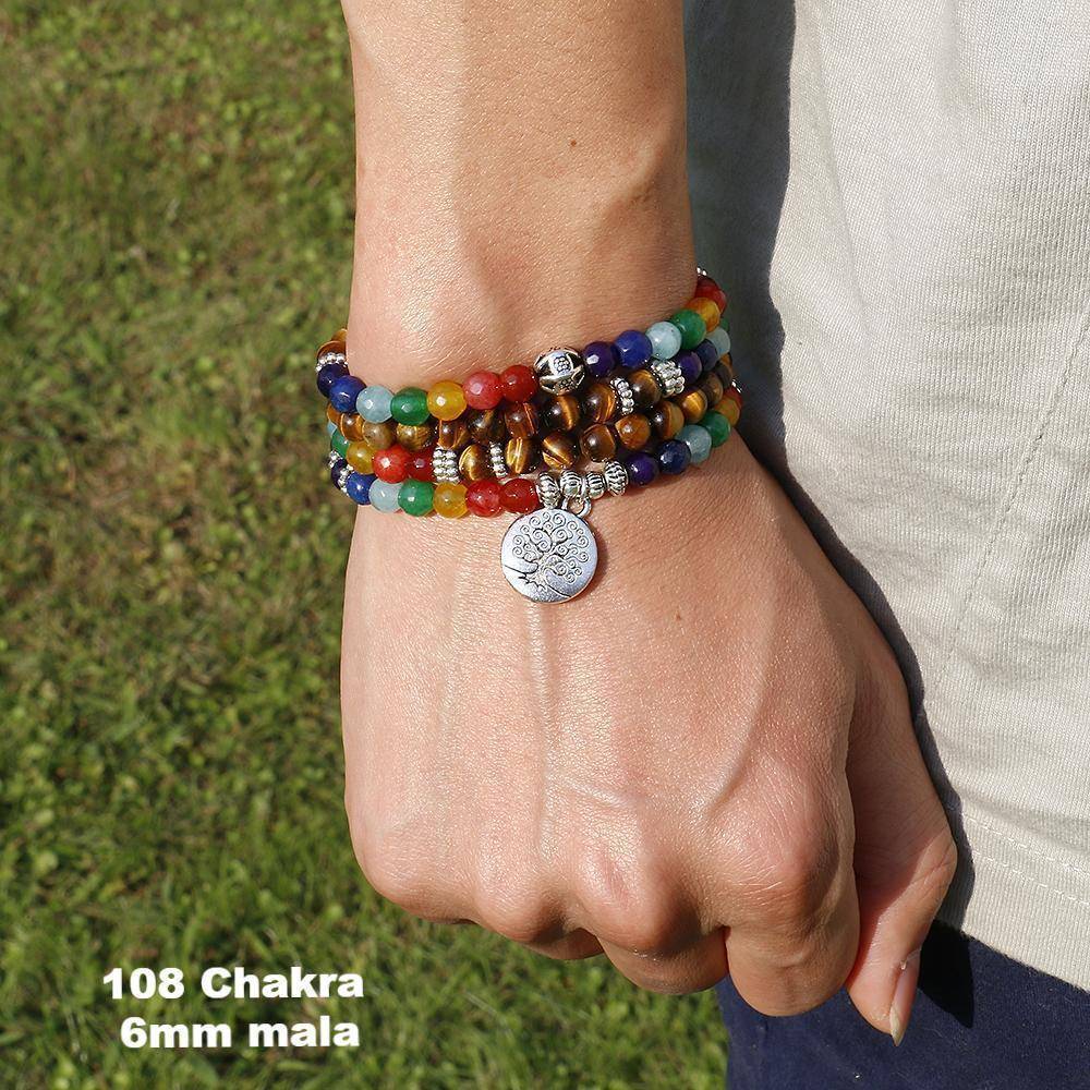 jewelry 108 Chakra 6mm mala Sale! Chakra Handmade Leather Wrap Natural Stone Mix Bracelet