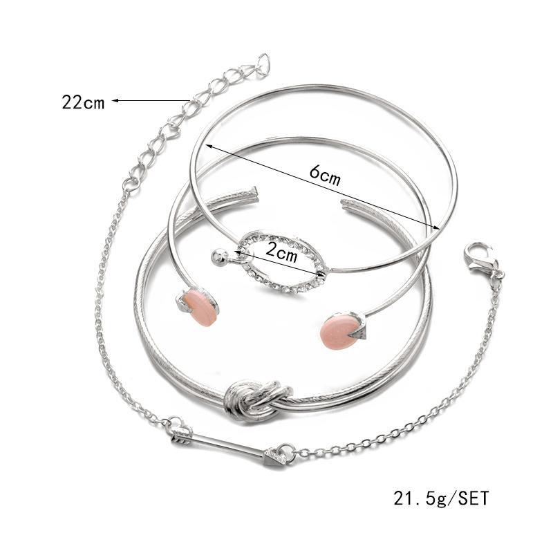 4 Pcs/ Set Classic Arrow Knot Round Crystal Gem Multilayer Adjustable Open Bracelet Set Women Fashion Party Jewelry Gift