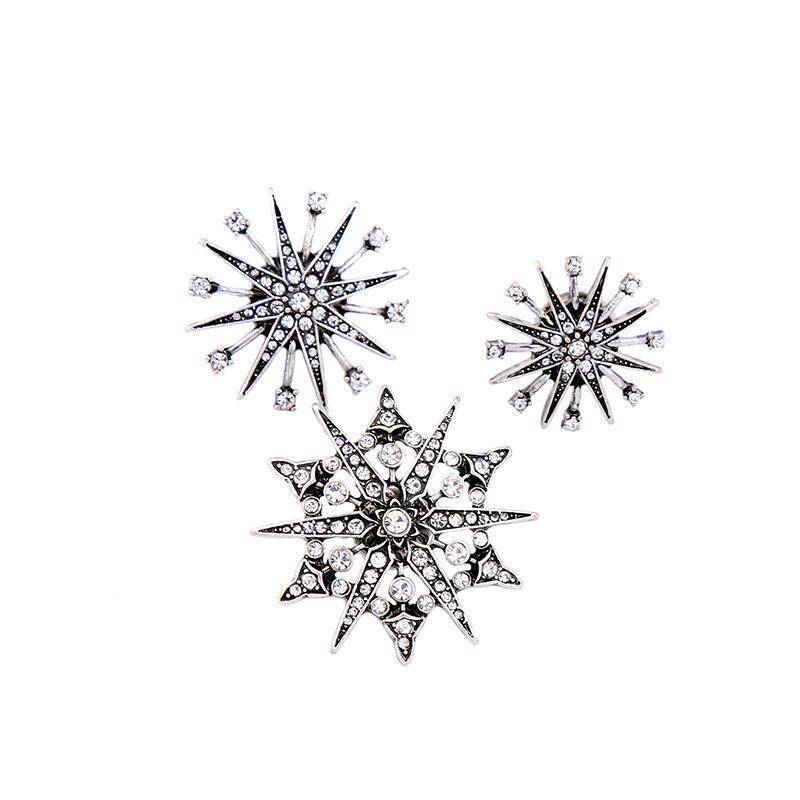 5pcs Geometric Snowflake, Vintage Crystal Starburst Pin Brooch