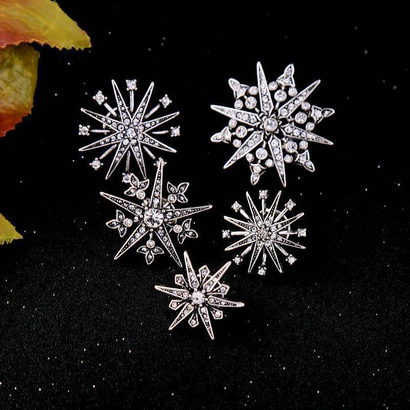 5pcs Geometric Snowflake, Vintage Crystal Starburst Pin Brooch