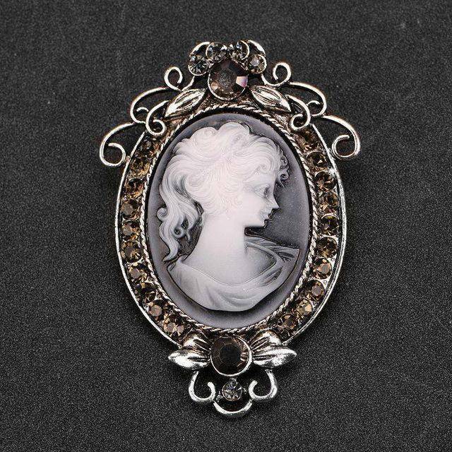 Cameo Brooch, Vintage Silver Tone Lady Portrait Brooch Pins For Women,  Victorian Jewelry Crystal Rhinestone Brooches For Hat, Scarf, Collar,  Lapel, Ha