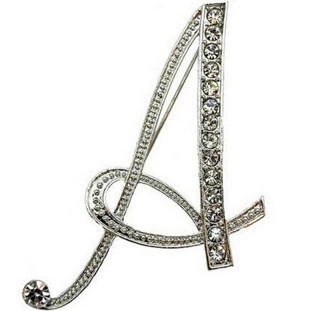 jewelry A Silver A-N Letter Crystal metal Brooch