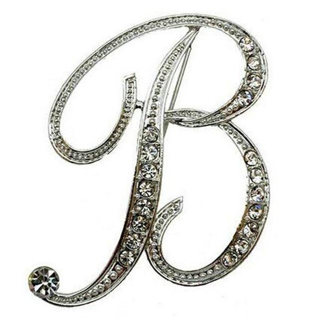 jewelry B Silver A-N Letter Crystal metal Brooch