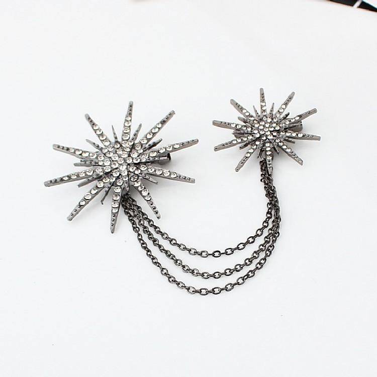 jewelry black Punk Vintage Star Chain Crystal Brooch