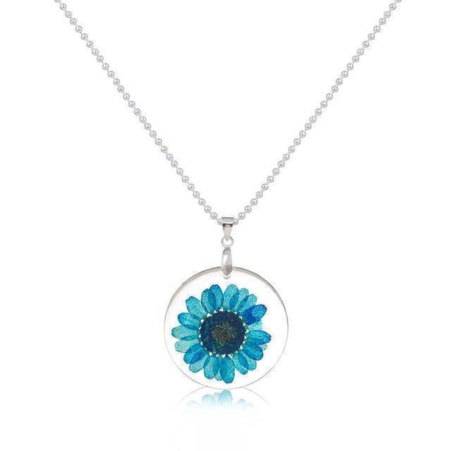 jewelry blue Free!! Just Pay $5.95 For Shipping  Sale - Handmade Boho Resin Dried Flower Daisy Necklace  45cm