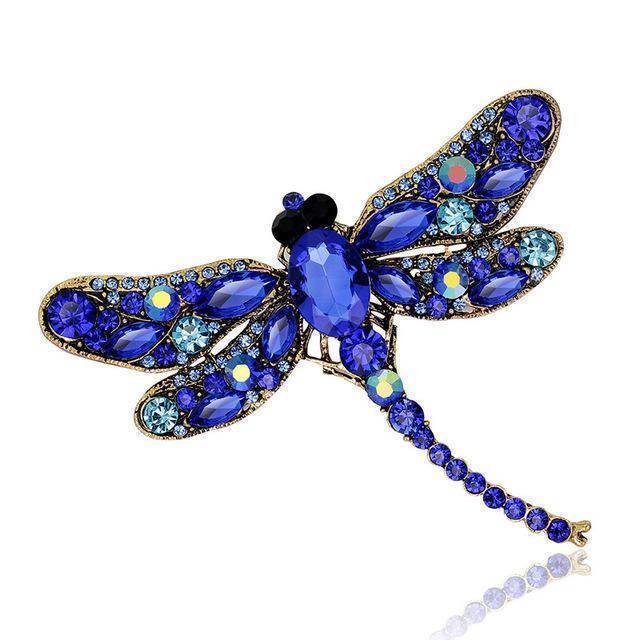 jewelry Blue Large Crystal Rhinestone Dragonfly Brooch Pin