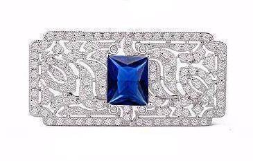 jewelry Blue Luxury Cubic Zirconia Rectangle Brooch White Gold Overlay