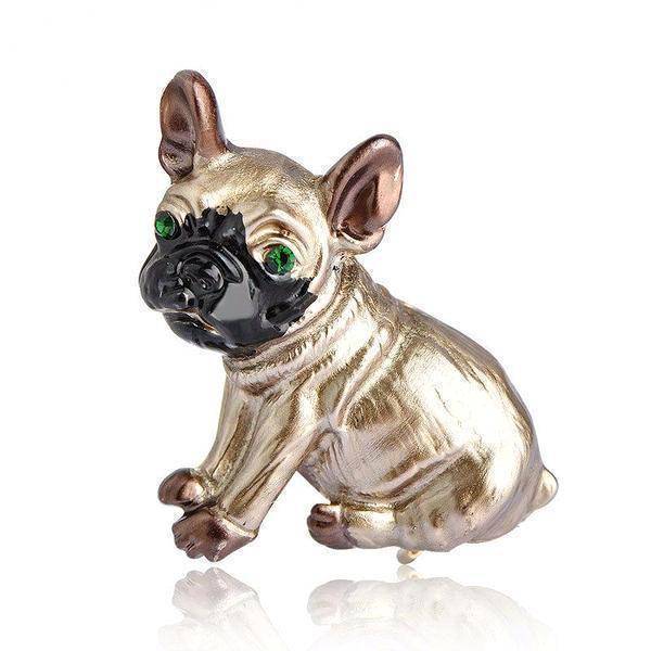 jewelry Bronze Cute Pug Dog Brooches Green Crystal Eyes Animal Corsage Pins