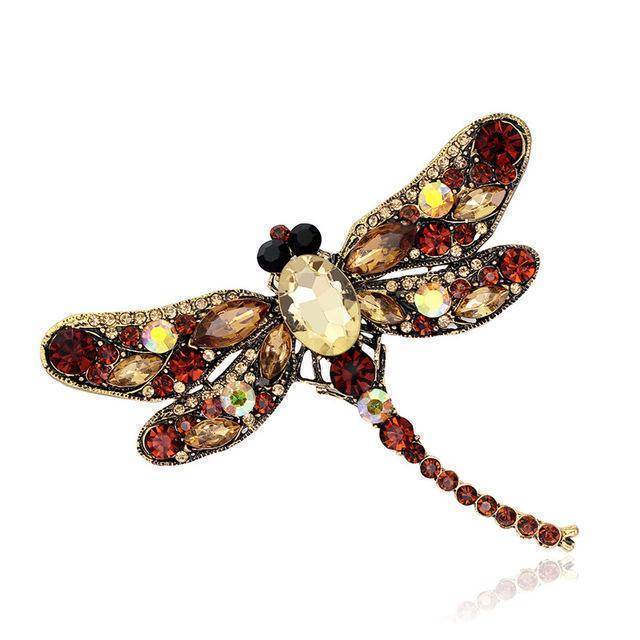 jewelry Brown Large Crystal Rhinestone Dragonfly Brooch Pin