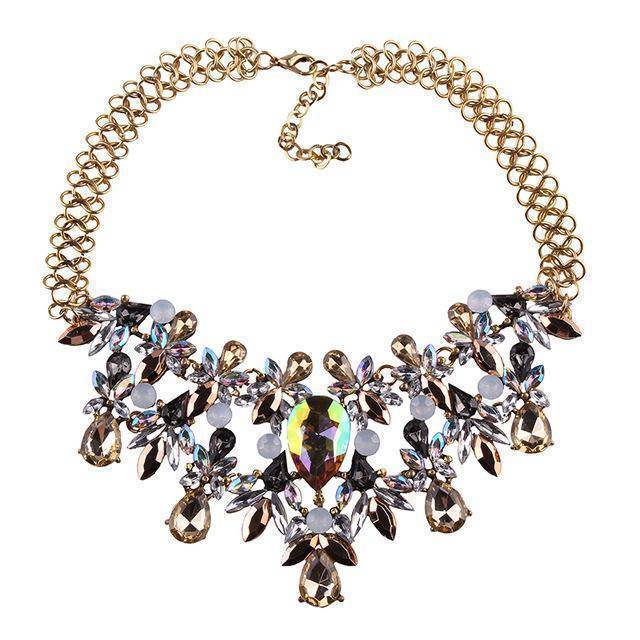 jewelry Brown Luxury Statement Colorful Flower Boho Maxi Gem Necklace Gem