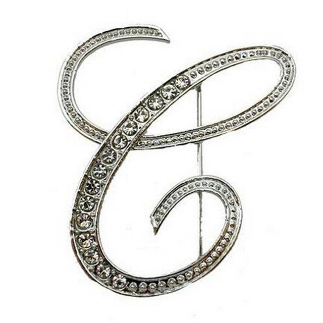 jewelry C Silver A-N Letter Crystal metal Brooch