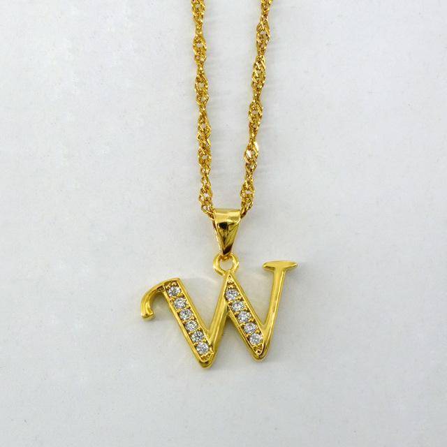 jewelry Choose Letter W / 45cm Thin Chain A- Z Small Letters Gold Pendant Necklace with Chain 45cm / 60cm