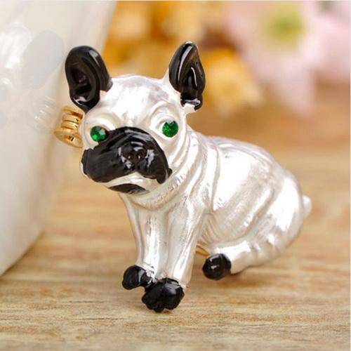 jewelry Cute Pug Dog Brooches Green Crystal Eyes Animal Corsage Pins