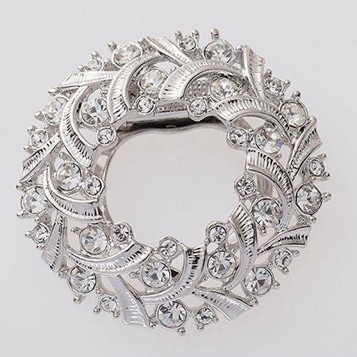 jewelry Dual Brooch Pin & Clip, Round Sparkling Silk Ribbons Buckle Rhinestone Scarf Holder