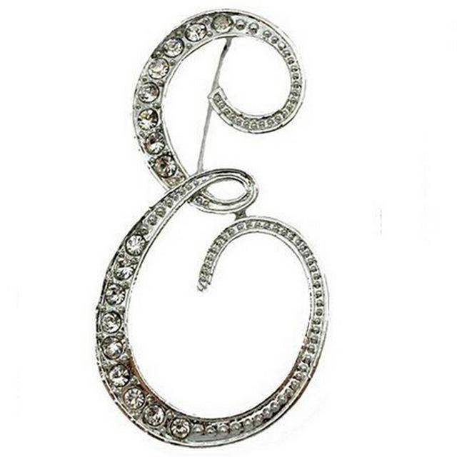 jewelry E Silver A-N Letter Crystal metal Brooch