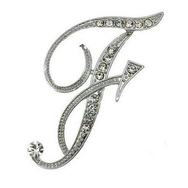 jewelry F Silver A-N Letter Crystal metal Brooch